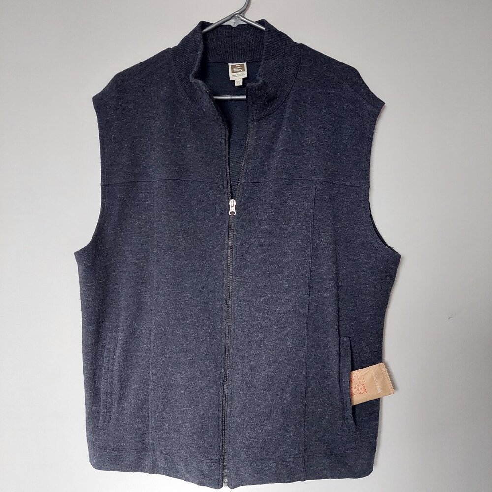 Tilley Men's XL full-zip Sweater Vest Comfortable Knit Wool Blend Navy Gray